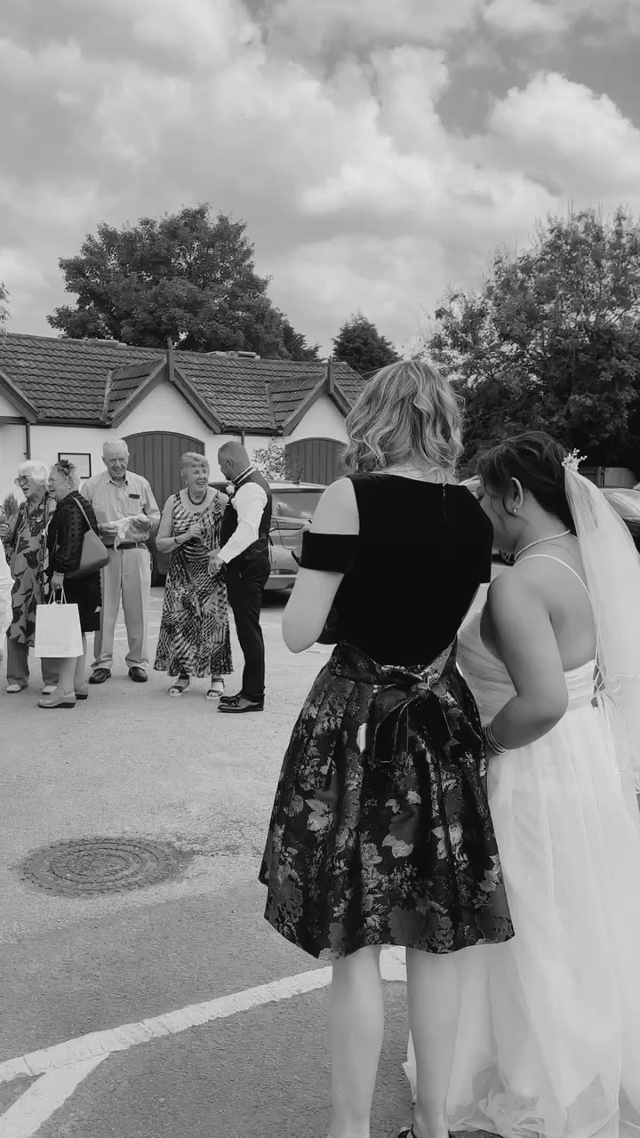 Wedding film still, black and white — alternative editing style